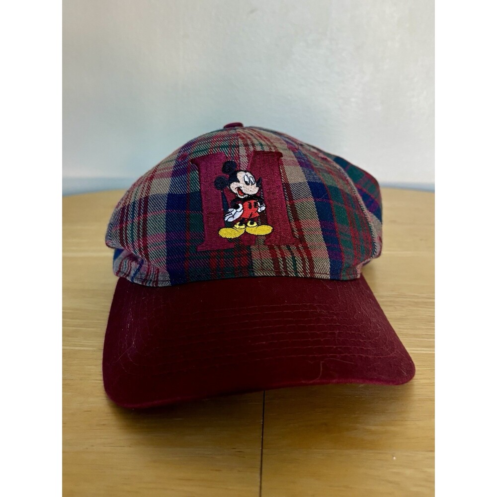 Mickey Mouse Flat Bill Snapback Red Plaid Hat 90s